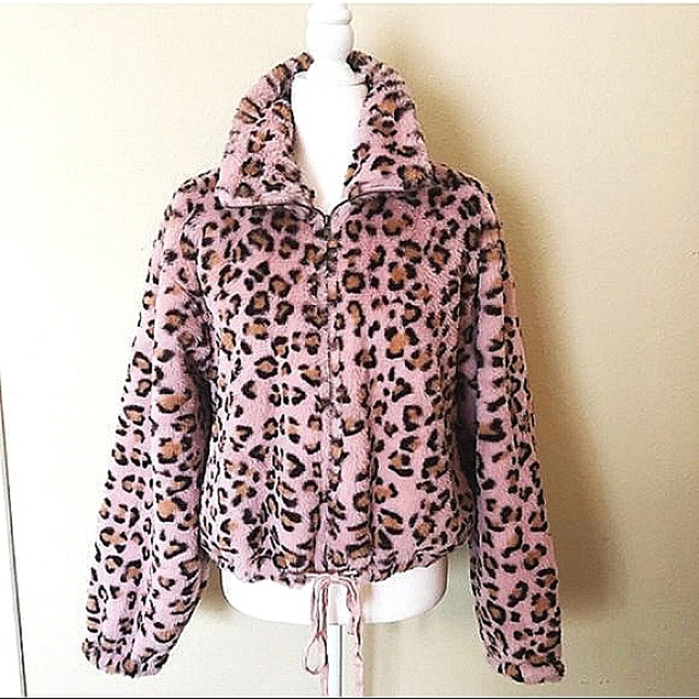 PINK VICTORIA'S SECRET Leopard Cheetah Fur Zip Teddy Bomber Jacket NWT - Picture 11 of 15